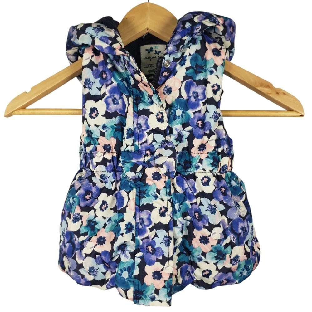 Gymboree Floral Puffer Vest Hooded Size 3T‎ Girl Spring Flowers Cute